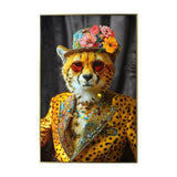 Abstract Art Wall Decor Stylish Cheetah in Leopard Print Suit with Sunglasses and Hat Featuring W3374P322233