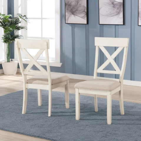 ZUN Prato Wood Cross Back Upholstered Dining Chairs, Set Of 2, Antique White T2574P164556