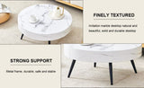 ZUN 31.5" White Marble-Patterned MDF Round Coffee Table with black Metal Legs.Adjustable Feet,Coffee W1151P205775