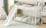 ZUN Metal Bunk Bed with Slide, Twin over Twin, White 53058245
