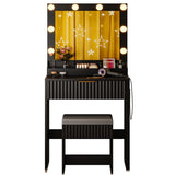 Black particleboard with a 3-compartment, 1-drawer dressing table set with 8 three-tone light bulbs, 72143502