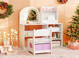 2-in-1 Kids Vanity & Writing Desk Set - LED Lighted Shatterproof Mirror , White 55578878