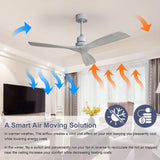 ZUN Indoor 52inch Ceiling Fan with Remote Control Solid Wood Fan Blade Reversible Dc Motor For Bedroom W934P145942