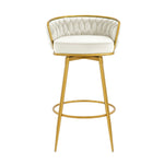 ZUN Swivel Counter Height Bar Stools Set of 2,31.5"Bar Height Stools with Hand-Woven Backrest & Gold N762P216979A