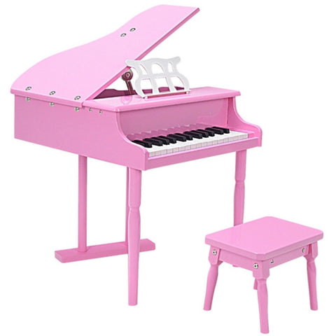 ZUN Pink Kids Piano 30-Key Keyboard Toy with Bench Piano Lid and Music Rack 71599977
