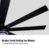 ZUN 72" Integrated LED Matte Black Large Smart Ceiling Fan with Remote Control W1367139019