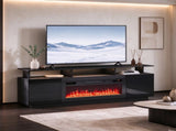 Black Fireplace TV Stand, 199.6*40*62cm, Embossed Particle Board with Melamine Foil, High Gloss 66699979