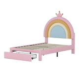 Twin Size Upholstered Rainbow Design Bed, Velvet Princess Platform Bed with Storage Drawer, No N733P234606H