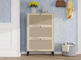 Rattan 3 Door Shoe Rack, Freestanding Modern Shoe Storage Cabinet, for Entryway 93242944