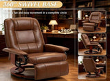 Brown Swivel Recliner Chair PU Leather Reclining Armchair Retractable Footrest Wood Base Adjustable 00264137