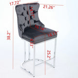 25" Counter Height Bar Stools Set of 2, Modern Velvet Barstools with Button Back&Rivet Trim W1143P217852
