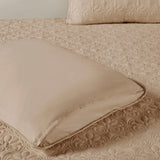 3 Piece Split Corner Pleated Quilted Bedspread Khaki Queen B035129056