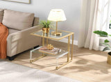 Golden Side Table, 2-Tier Acrylic Glass End Table for Living Room&Bedroom 26797916
