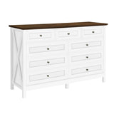 Wood Rustic Storage Dresser with 9 Drawers and Silver Handle, White N709P288888K