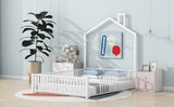 Full Size Metal House Platform Bed with Guardrail and Chimney, White N709P203153K
