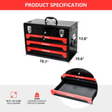 20" Portable 3 Drawer Steel Tool Box with Metal Latch Closure, Black&Red W1102131154