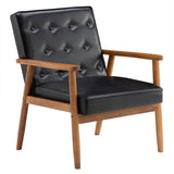 (75 x 69 x 84)cm Retro Modern Wooden Single Chair,Black PU 19517530