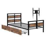 Twin Size Metal Platform Bed with MDF Headboard and Footboard,Two Storage Drawers and Rotatable TV WF309871AAB