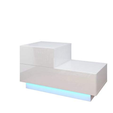 ZUN RGB LED 2-Drawer Nightstand End Table White 45786091
