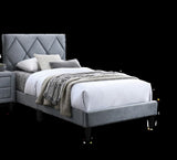 Twin Size Bed w Adjustable Headboard 1pc Bedframe, Grey Velvet Upholstered Youth Bedroom Furniture B011P190162
