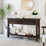 Classic Retro Style Console Table with Three Top Drawers and Open Style Bottom Shelf, Easy Assembly 97945563