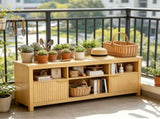 Entertainment Center TV Stand with 4 Open Cubbies & 2 Fluted Hinged Storage Doors, Adjustable Inner 90375918