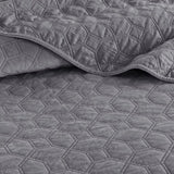 3 Piece Velvet Quilt Set Grey Full/Queen B03597475