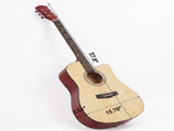 Natural wood color 41-inch Dreadnought barrel-shaped cutaway acoustic guitar with pick, strings, 20565157