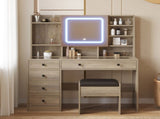 9262 gray particle board, tempered glass tabletop, linen finish, 5-drawer dressing table set with 82967963