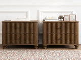 Fluted Nightstand 2-Piece Set, 21.65" Wide Side Table with 3 Drawers, Mid Century Modern Wood W5819P481407