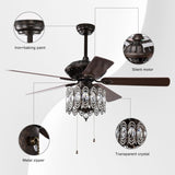 ZUN 52'' Classical Crystal Ceiling Fan Lamp,3 Speed , 5 Reversible Blades for Living Room, Dining Room, W1592P182046