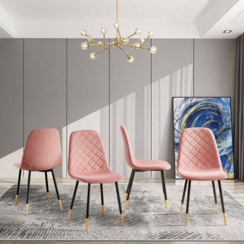 ZUN Pink Velvet Tufted Accent Chairs with Golden Color Metal Legs, Modern Dining Chairs for Living W116464052