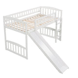 ZUN Twin size Loft Bed with Slide and Ladder, White 61401155