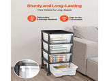 Plastic Storage Drawer Cart with 4 Compartments, Mobile Organizer with Wheels, 55782764