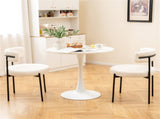 2 PCS White Sherpa Upholstered Dining Chair, Ergonomic Curved Backrest & Wide Round Seat 15230381