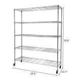 ZUN 5-Tier NSF Heavy Duty Adjustable Storage Metal Rack with Wheels & Shelf Liners Ideal for Garage, 49670774