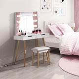 ZUN Wooden Vanity Table Makeup Dressing Desk with LED Light,dressing table with USB port,White 94258241