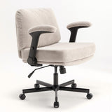 Chair with Wheels and Flip Arms-Comfy Fabric Cross Legged Office Chair with Thick Cushion&Wide Seat, 28317778