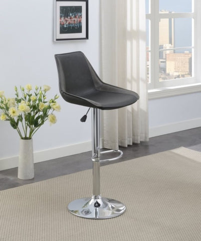 ZUN Dining Kitchen Adjustable Bar stool Chair Ebony Color Wax Polyurethane Leather Chrome Base Modern B011P151354