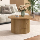 Round Coffee Table for Living Room in Natural, Farmhouse Coffee Table a Drawer, Center Table N735P242922N
