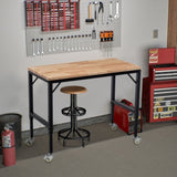 48" Heavy-Duty Adjustable Workbench for Garage, Rubber Wood shop table W/Metal Wheels, Hardwood W1422P218518