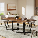 31.5" Square Dining Table for 2-4, Rustic Brown Industrial Kitchen Table with Black Metal Frame, B082P364493