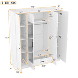 ZUN 4-Door Mirror Wardrobe with shelves, White 40564668
