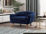 Mid-Century Modern Accent Chair 1pc Blue Chenille Fabric Upholstered Channel Stitched Back Brown B011P182507