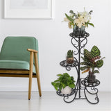 ZUN 4 Potted Rounded Flower Metal Shelves Plant Pot Stand Decoration for Indoor Outdoor Garden Black 69287047