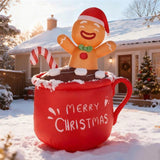 6.5FT Lighted Christmas Inflatable Decoration, Inflatable Gingerbread Man in Cup, Funny Blow Up Yard 05695621