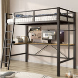 ZUN Twin Metal Loft Bed with L-Shaped Desk, Charging Station Loft Bed Frame Twin Size, Safety Guard & W2889P205074