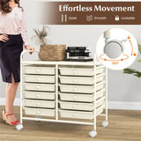 12-Drawer Rolling Storage Cart - 2-Row 10-Storey, Multicolor Drawers, 4 Wheels , White 38074436