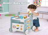 6-in-1 Wooden Baby Stroller with Play Kitchen-Blue 92136286