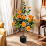 Artificial Camellia Tree 2 Pack, 36"Faux Camellia in Pot with Orange Flowers, Greenery Potted W2641P314787